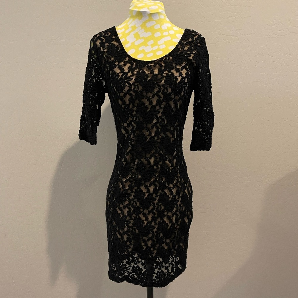 Black lace form fitting dress